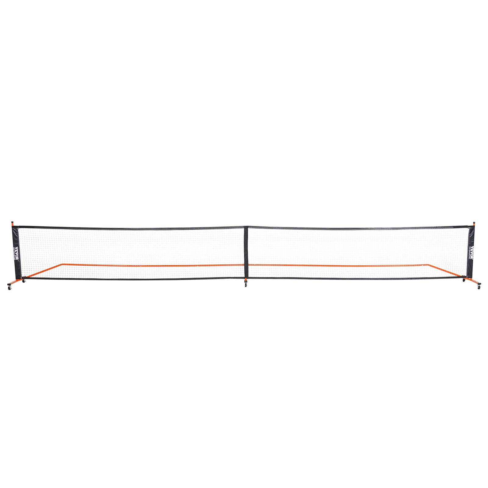 Juego de red de pickleball VEVOR con red negra y marco naranja, perfecto para jugar al aire libre y en interiores.