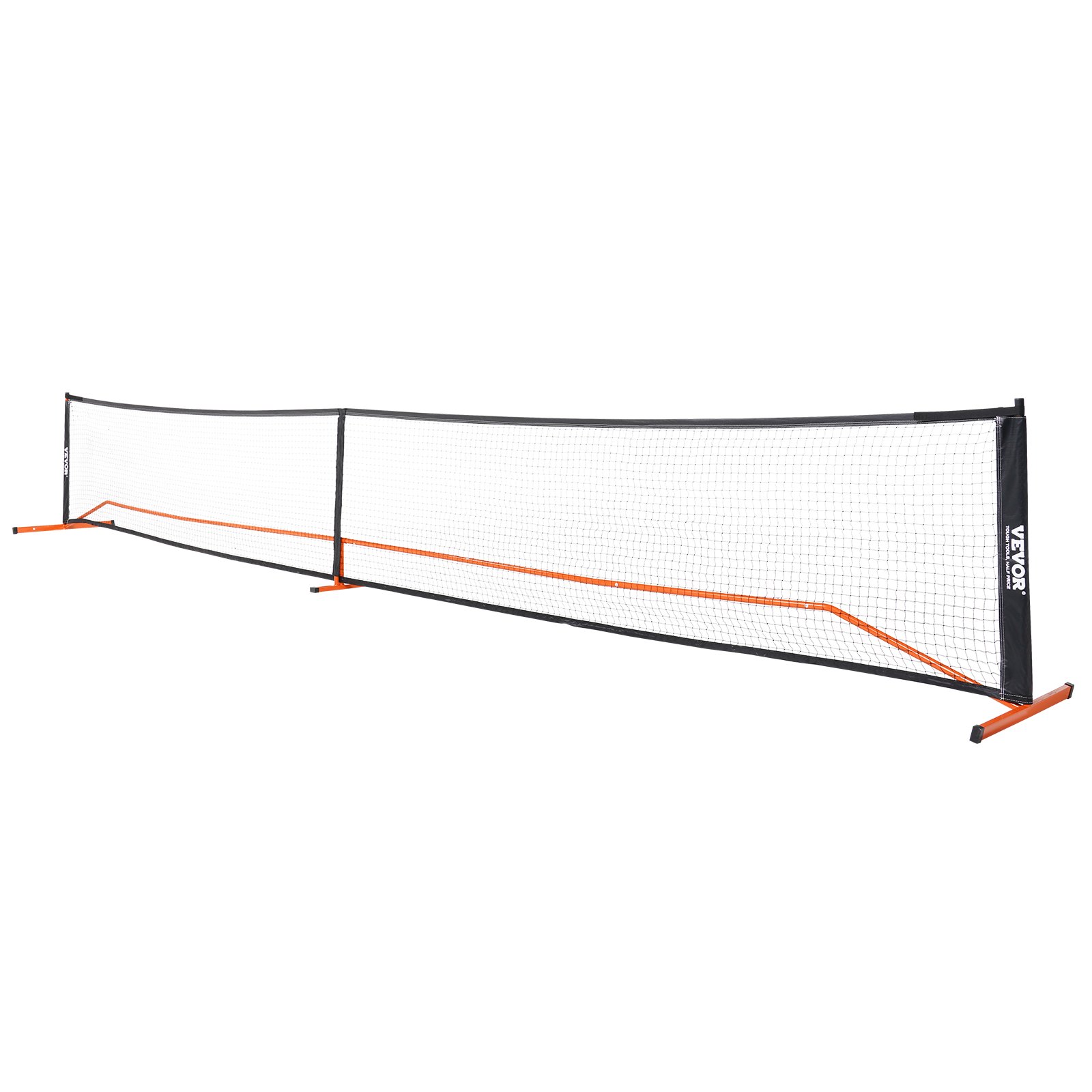 Red de pickleball VEVOR con marco negro y barras de base naranjas, perfecta para juegos de pickleball al aire libre.