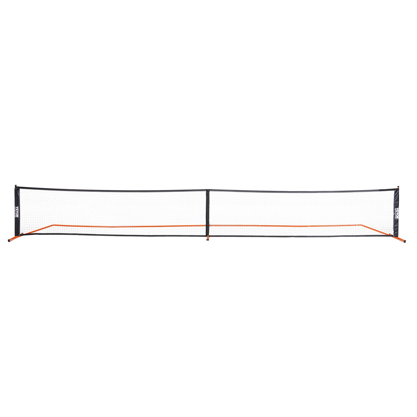 Juego de red de pickleball VEVOR con red negra, marco naranja y postes finales de marca. Ideal para uso en exteriores.