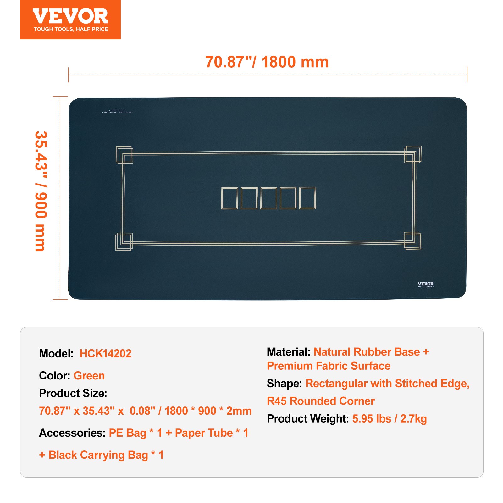 VEVOR - Tapete de póker plegable de 187 x 89 cm para mesa de póker, para 6-8 jugadores, con bolsa de transporte, impermeable, para sala de póker, rectangular, verde