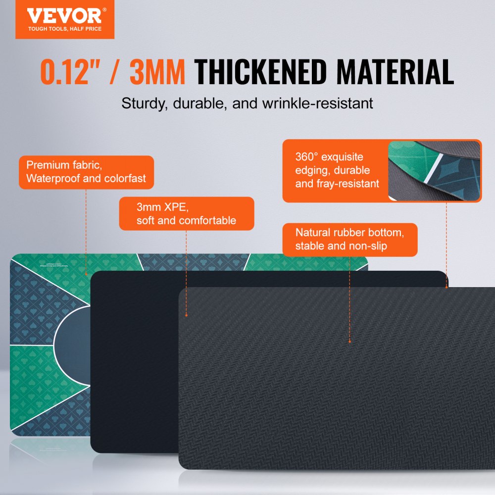 VEVOR - Tapete de póker plegable de 187 x 89 cm para mesa de póker, para 6-8 jugadores, con bolsa de transporte, rectangular, verde