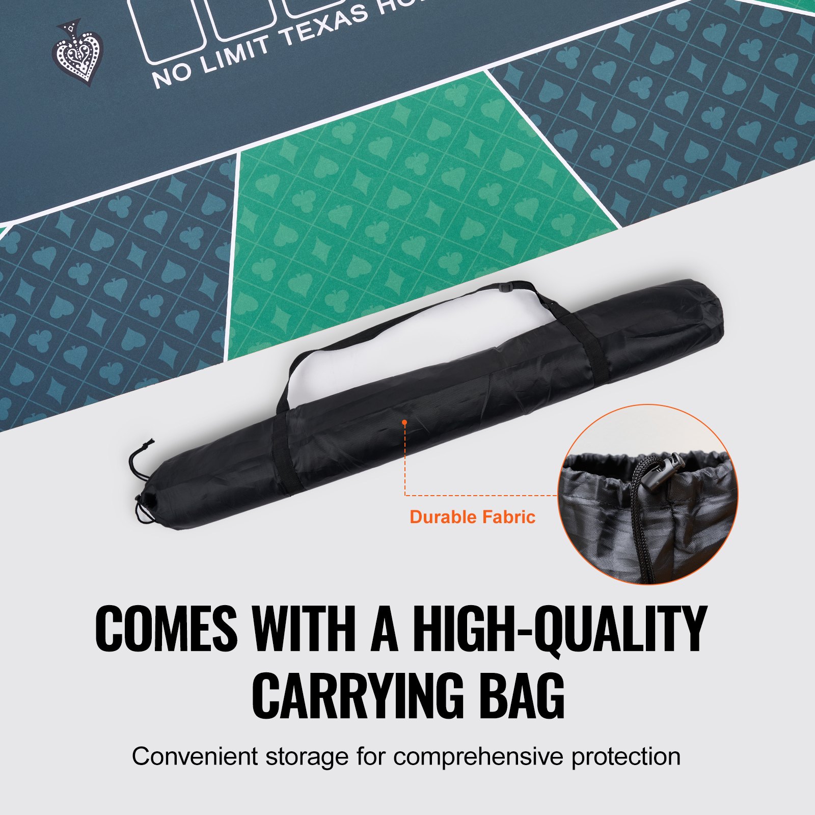 VEVOR - Tapete de póker plegable de 187 x 89 cm para mesa de póker, para 6-8 jugadores, con bolsa de transporte, rectangular, verde