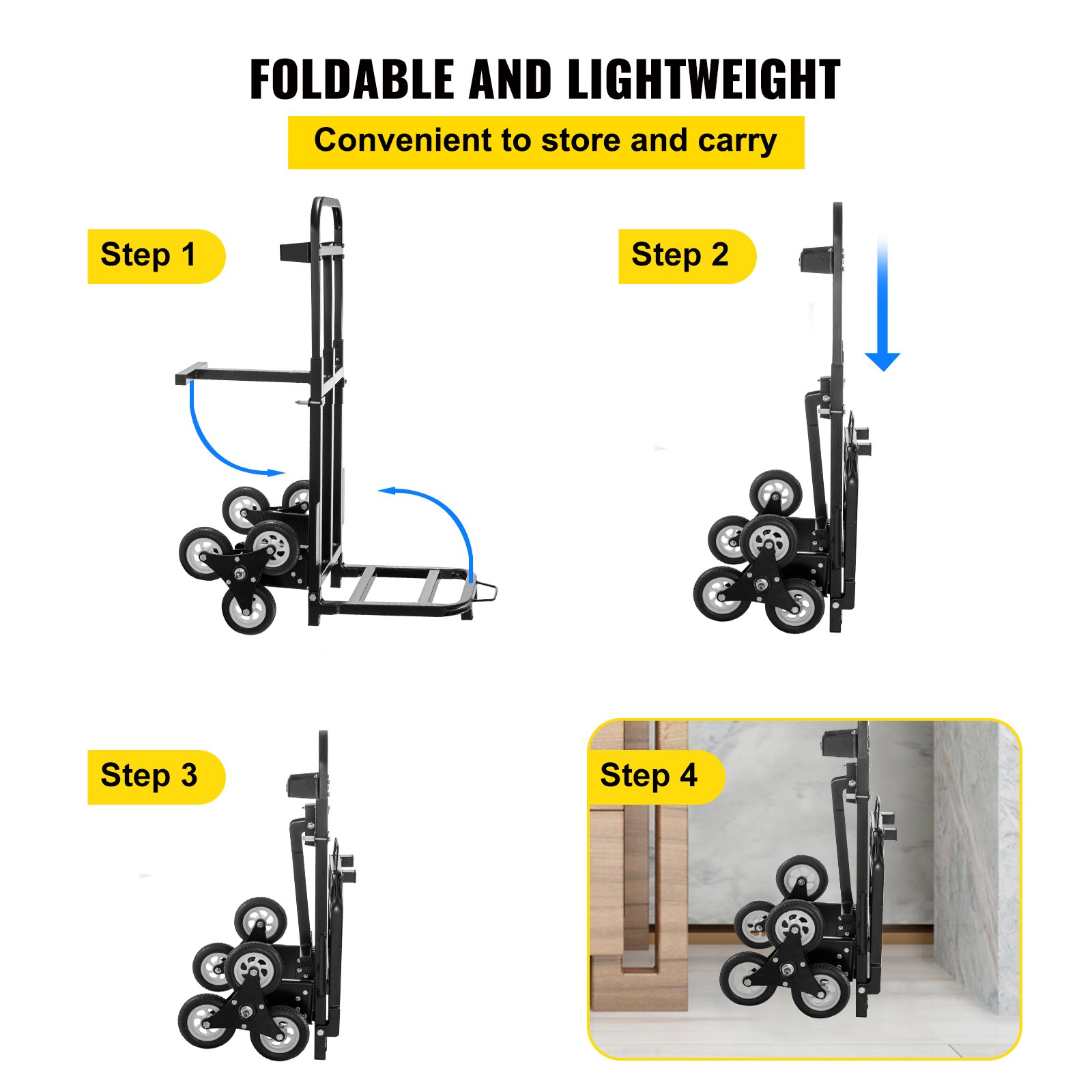 VEVOR Carro para Escaleras de 209 kg, Carretilla Manual Plegable con 6 Ruedas