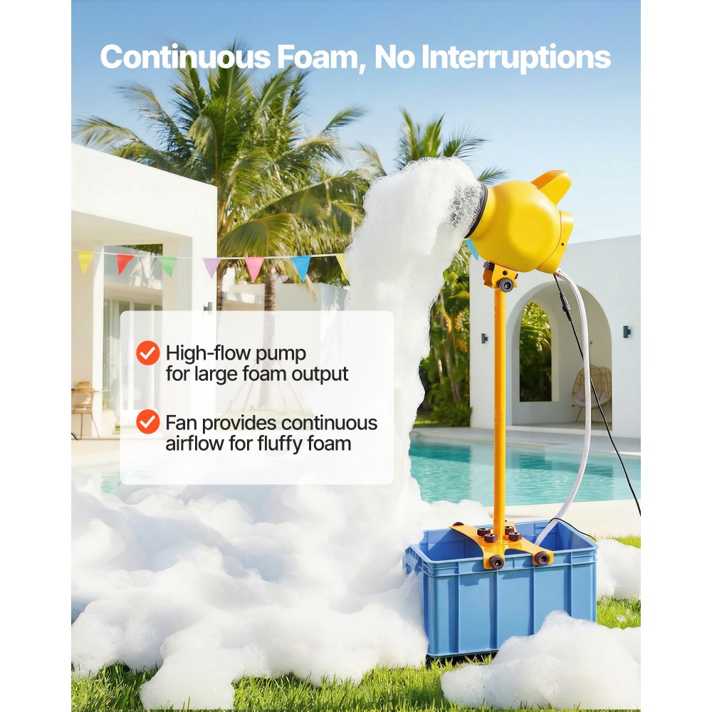 Máquina de espuma VEVOR, cañón de espuma con control de ángulo ajustable para fiestas, cañón de burbujas con tanque de agua de 37 cuartos, diseño vertical estable, generador de espuma densa para reuniones, celebraciones y fiestas.