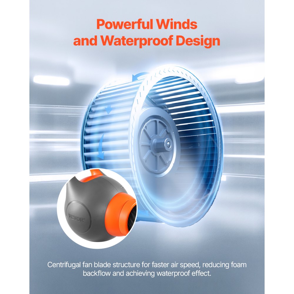 Máquina de espuma VEVOR, cañón de espuma para fiestas de 115 W, portátil con trípode, potente máquina para fiestas de espuma, ideal para patios, piscinas, eventos al aire libre, cumpleaños, celebraciones y fiestas, gris y naranja.