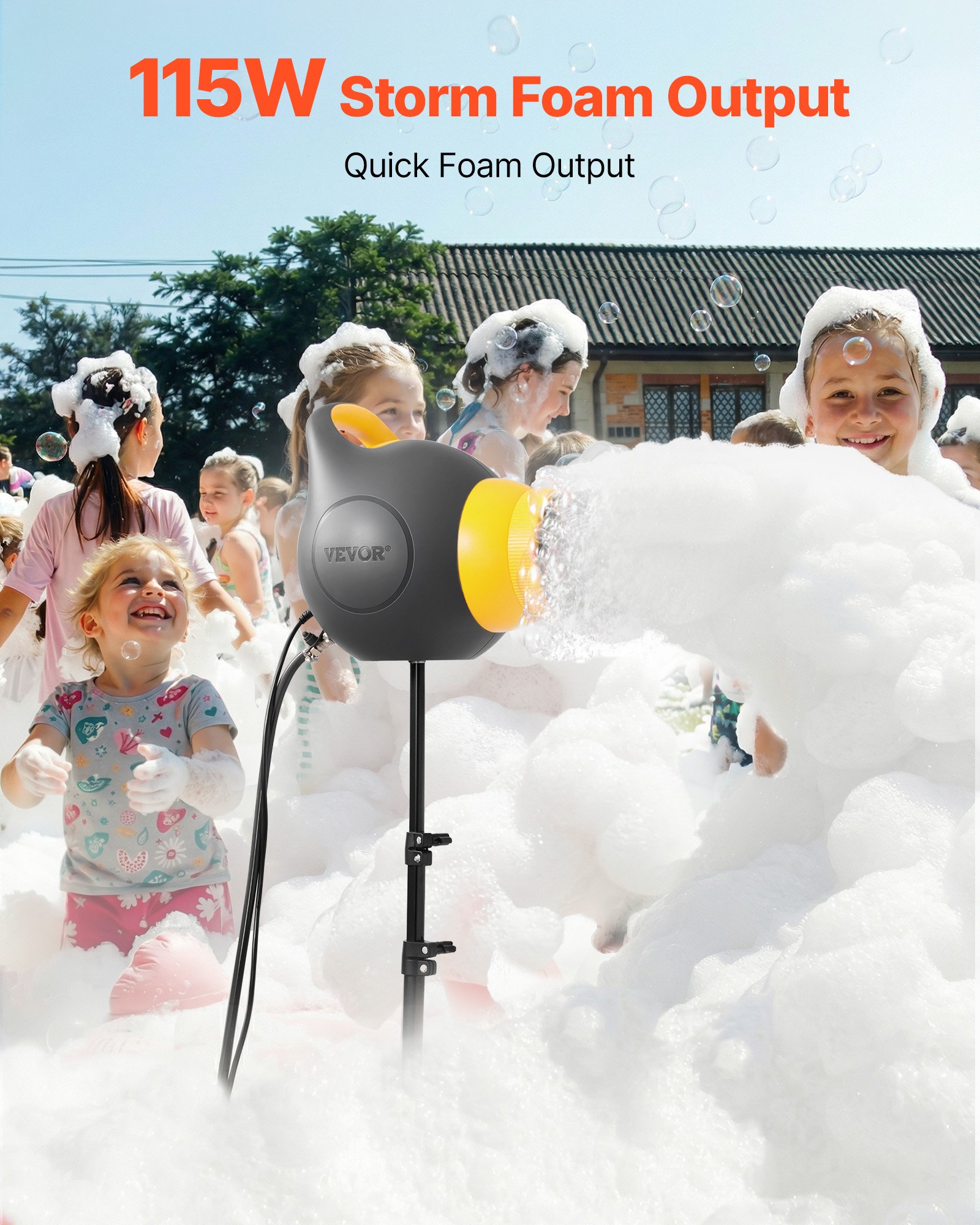 Máquina de espuma VEVOR, cañón de espuma para fiestas de 115 W, máquina de espuma portátil con trípode, potente máquina de espuma para fiestas, para patio trasero, piscina, eventos al aire libre, cumpleaños, celebraciones y fiestas, gris y amarillo.
