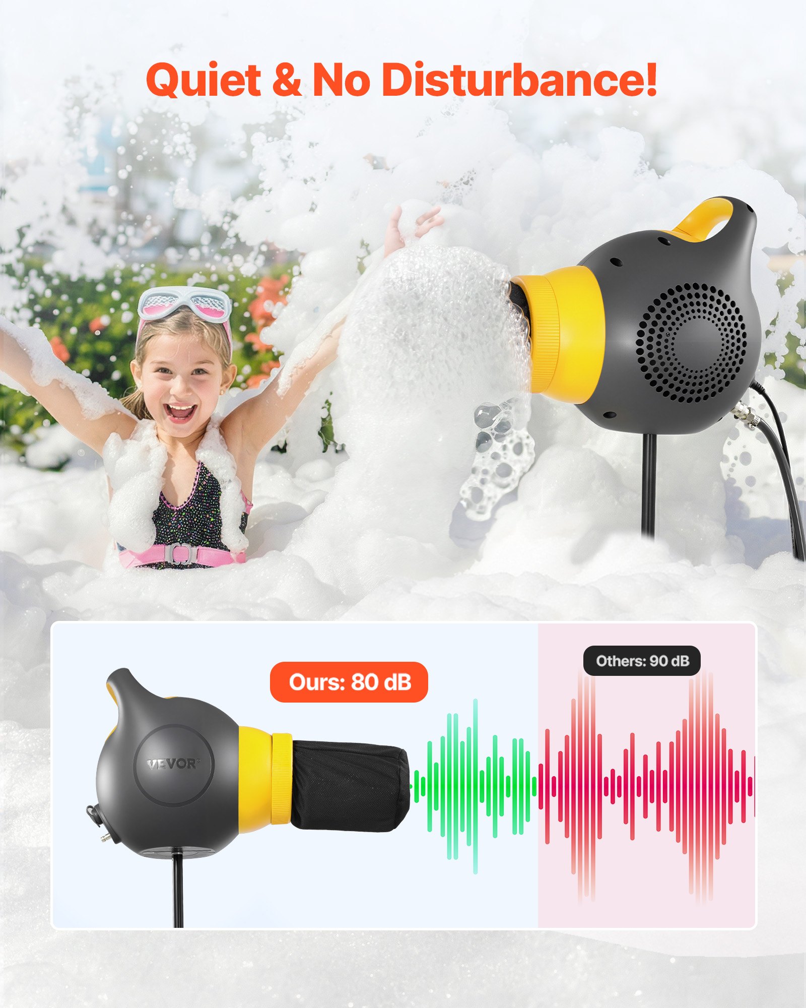 Máquina de espuma VEVOR, cañón de espuma para fiestas de 115 W, máquina de espuma portátil con trípode, potente máquina de espuma para fiestas, para patio trasero, piscina, eventos al aire libre, cumpleaños, celebraciones y fiestas, gris y amarillo.