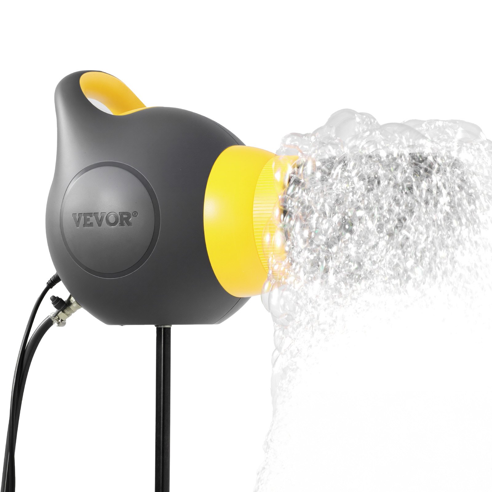 Máquina de espuma VEVOR, cañón de espuma para fiestas de 115 W, máquina de espuma portátil con trípode, potente máquina de espuma para fiestas, para patio trasero, piscina, eventos al aire libre, cumpleaños, celebraciones y fiestas, gris y amarillo.