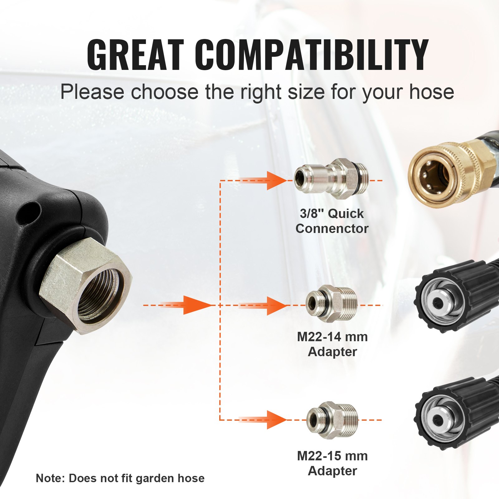 Adaptadores para pistola de hidrolavadora VEVOR: conector rápido de 3/8&quot;, adaptador m22-14 mm, adaptador m22-15 mm.