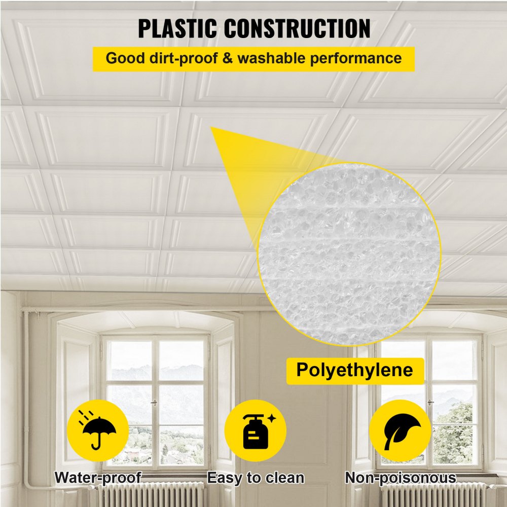 VEVOR Paneles de Espuma para Techo, Paneles de Techo Pegables de 50 x 50 cm, 50 Paneles de Techo Livianos, Paneles de Techo para Pintar de 12,5 m², Paquete de Paneles de Techo de 5 mm de Espesor