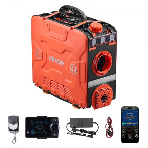 Calentador diésel VEVOR de 8 kW y 12 V CC, todo en uno, portátil, con control por aplicación Bluetooth, mando a distancia y pantalla LCD, depósito de combustible de 1,2 galones para vehículos, furgonetas, autocaravanas, caravanas y garajes.