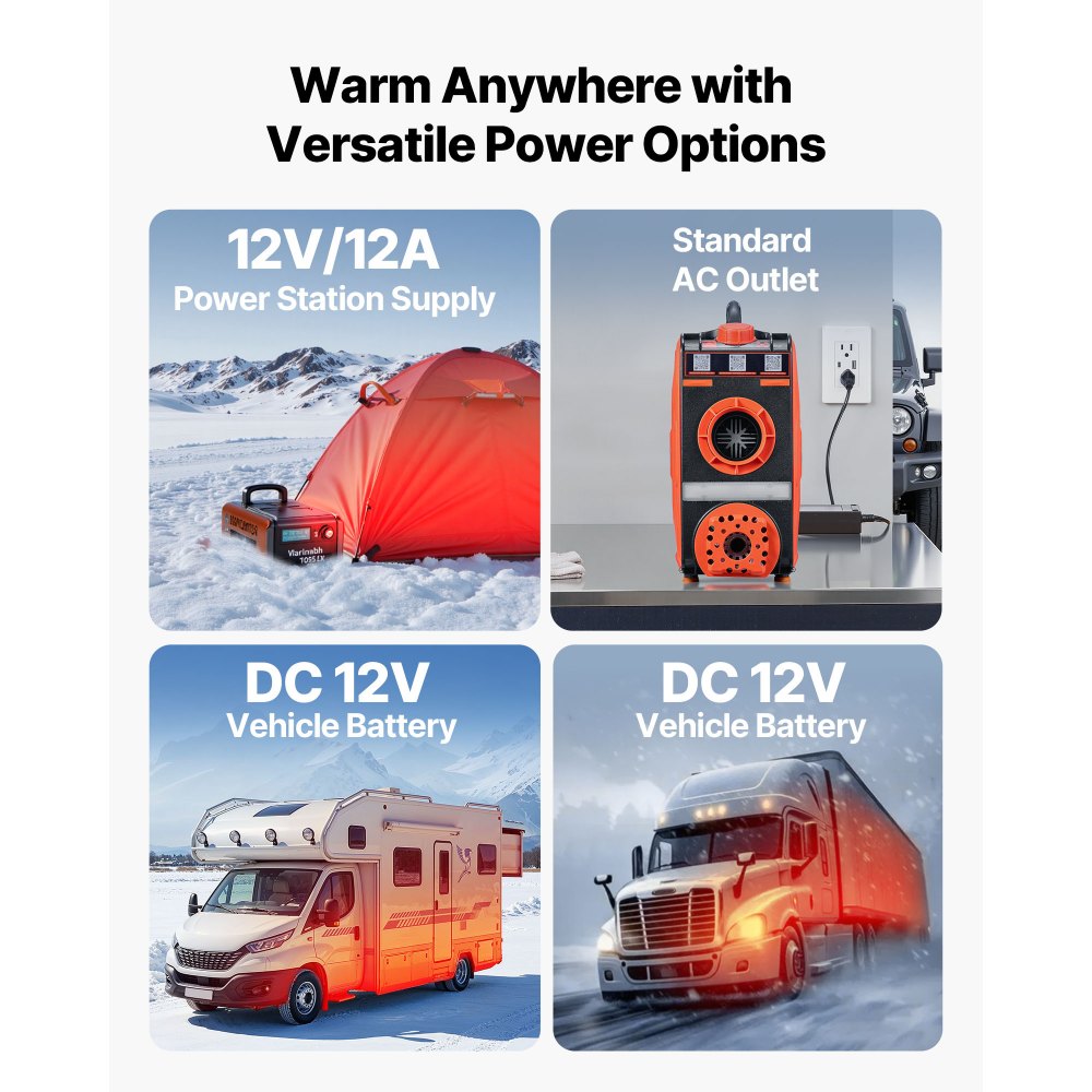 Calentador diésel VEVOR de 8 kW y 12 V CC, todo en uno, portátil, con control por aplicación Bluetooth, mando a distancia y pantalla LCD, depósito de combustible de 1,2 galones para vehículos, furgonetas, autocaravanas, caravanas y garajes.