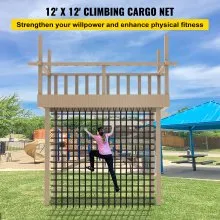 Red de carga para escalada VEVOR, red de escalada para patio de juegos de 12' x 12', material de poliéster, escalera de cuerda, columpio, red de carga para escalada militar grande para niños y adultos, interior y exterior, casa del árbol, gimnasios de la selva