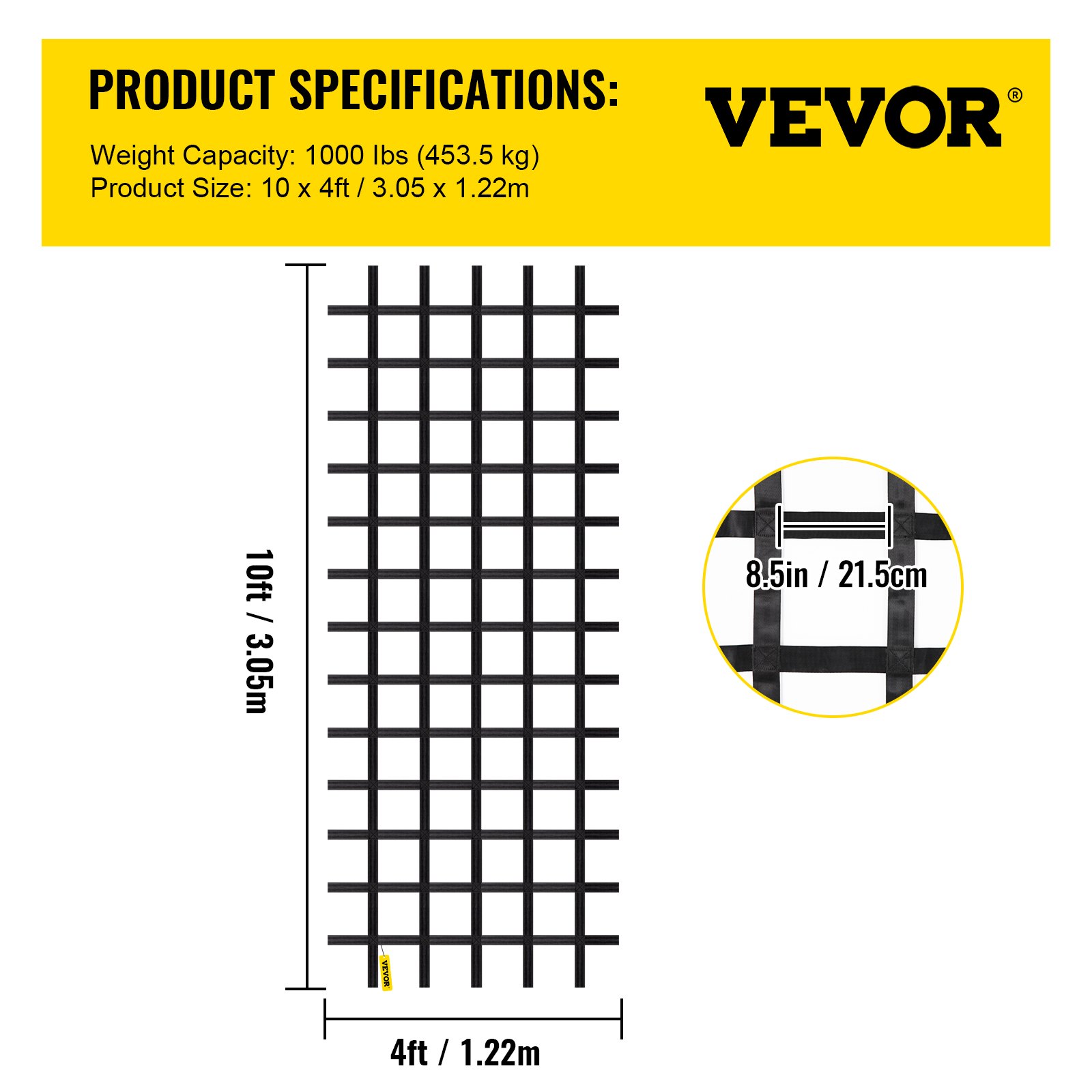 Red de carga para escalada VEVOR, red de escalada para patio de juegos de 10' x 4', material de poliéster, escalera de cuerda, columpio, red de carga para escalada militar grande para niños y adultos, interior y exterior, casa del árbol, gimnasios de la selva
