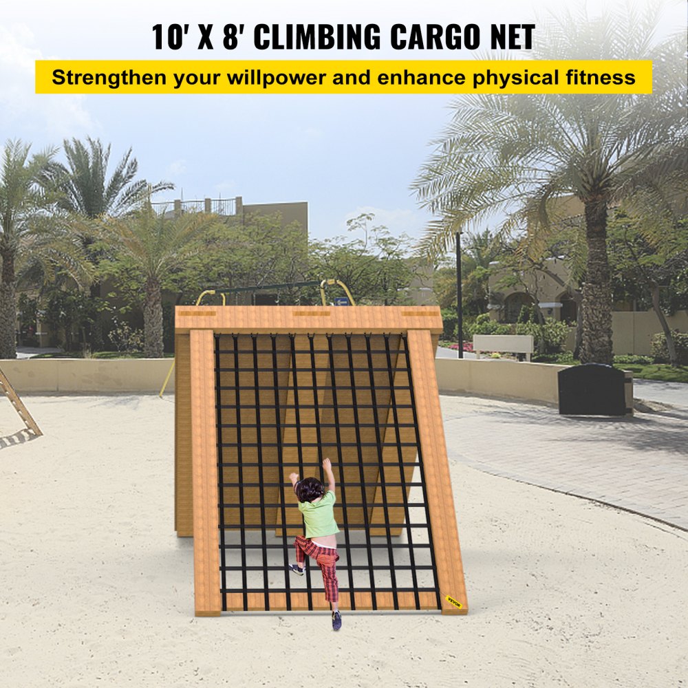 Red de carga para escalada VEVOR, material de poliéster de 10' x 8', escalera de cuerda para escalada en el patio de recreo, columpio, red de carga para escalada militar grande, para niños y adultos, interior y exterior, casa del árbol, gimnasios de la selva