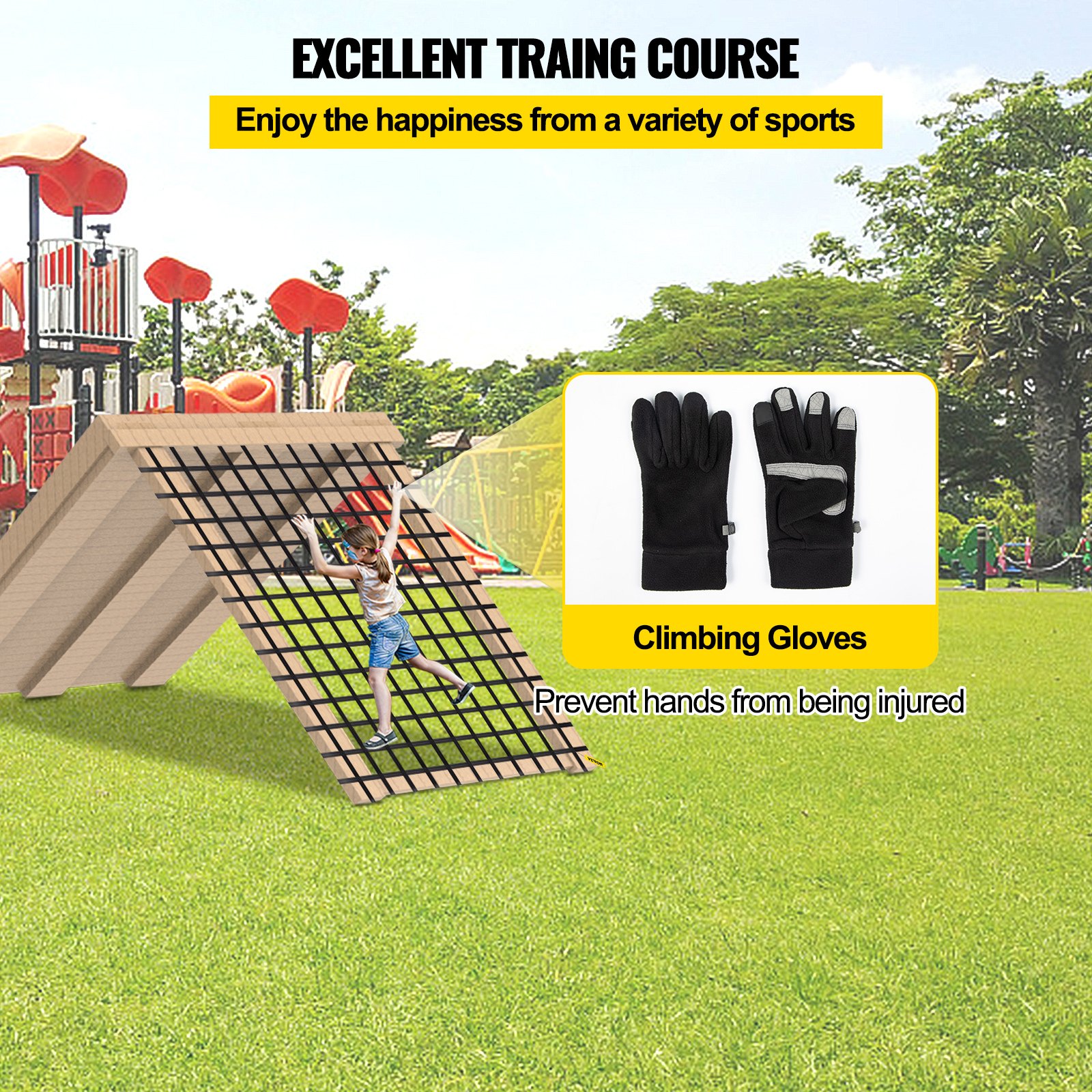 Red de carga para escalada VEVOR, material de poliéster de 10' x 8', escalera de cuerda para escalada en el patio de recreo, columpio, red de carga para escalada militar grande, para niños y adultos, interior y exterior, casa del árbol, gimnasios de la selva