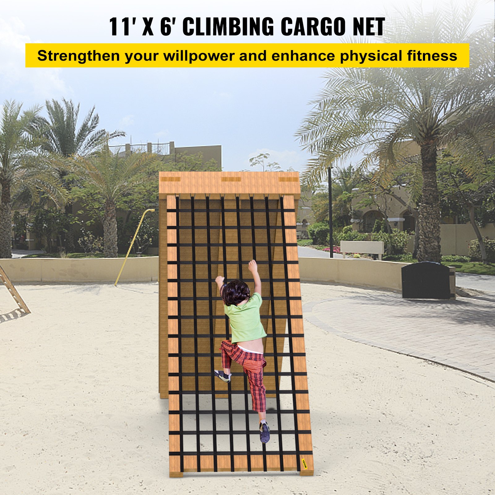 Red de carga para escalada VEVOR, red de escalada para patio de juegos de 11' x 6', material de poliéster, escalera, columpio, red de carga para escalada militar grande para niños y adultos, interior y exterior, casa del árbol, gimnasios de la selva