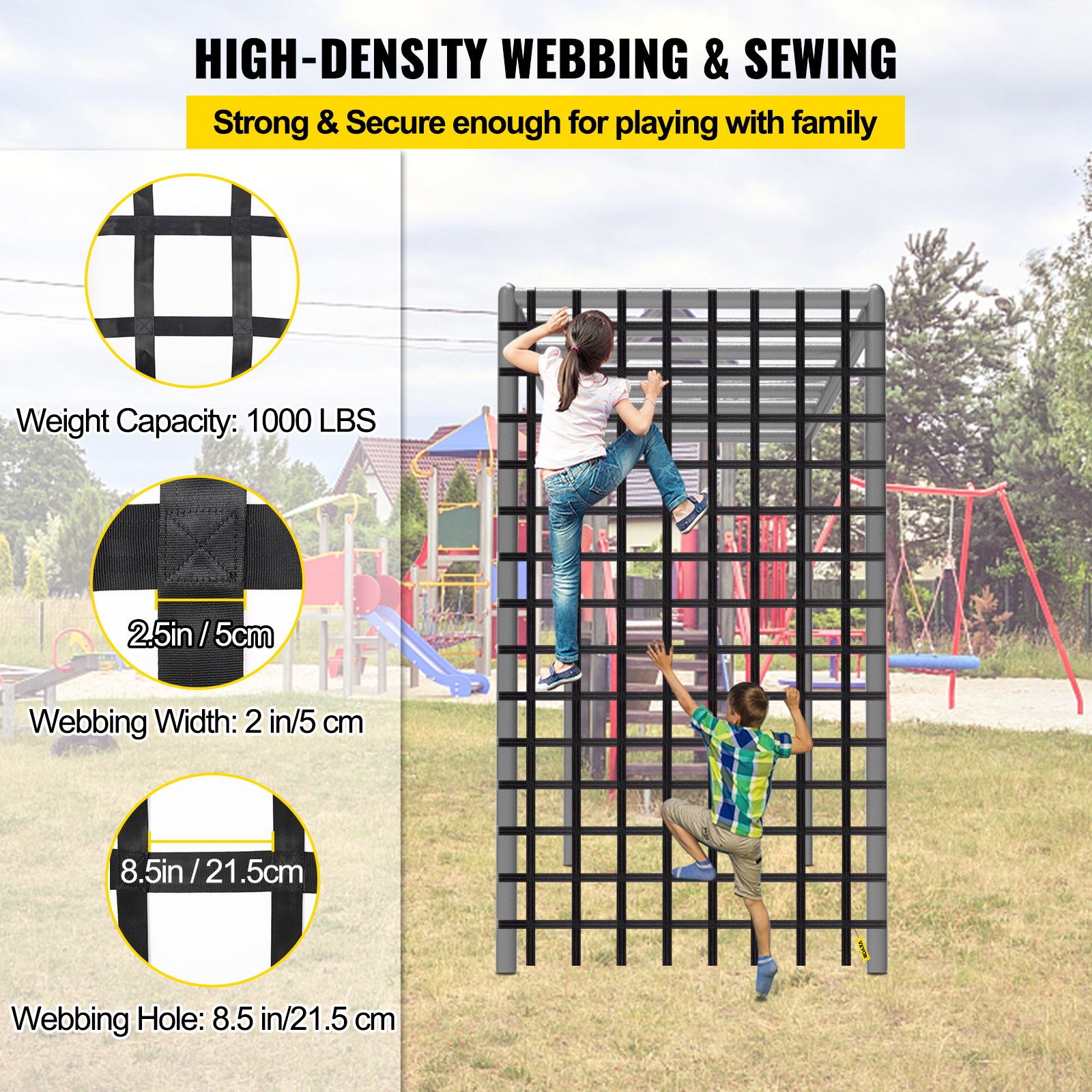 Red de carga para escalada VEVOR, red de escalada para patio de juegos de 11' x 6', material de poliéster, escalera, columpio, red de carga para escalada militar grande para niños y adultos, interior y exterior, casa del árbol, gimnasios de la selva