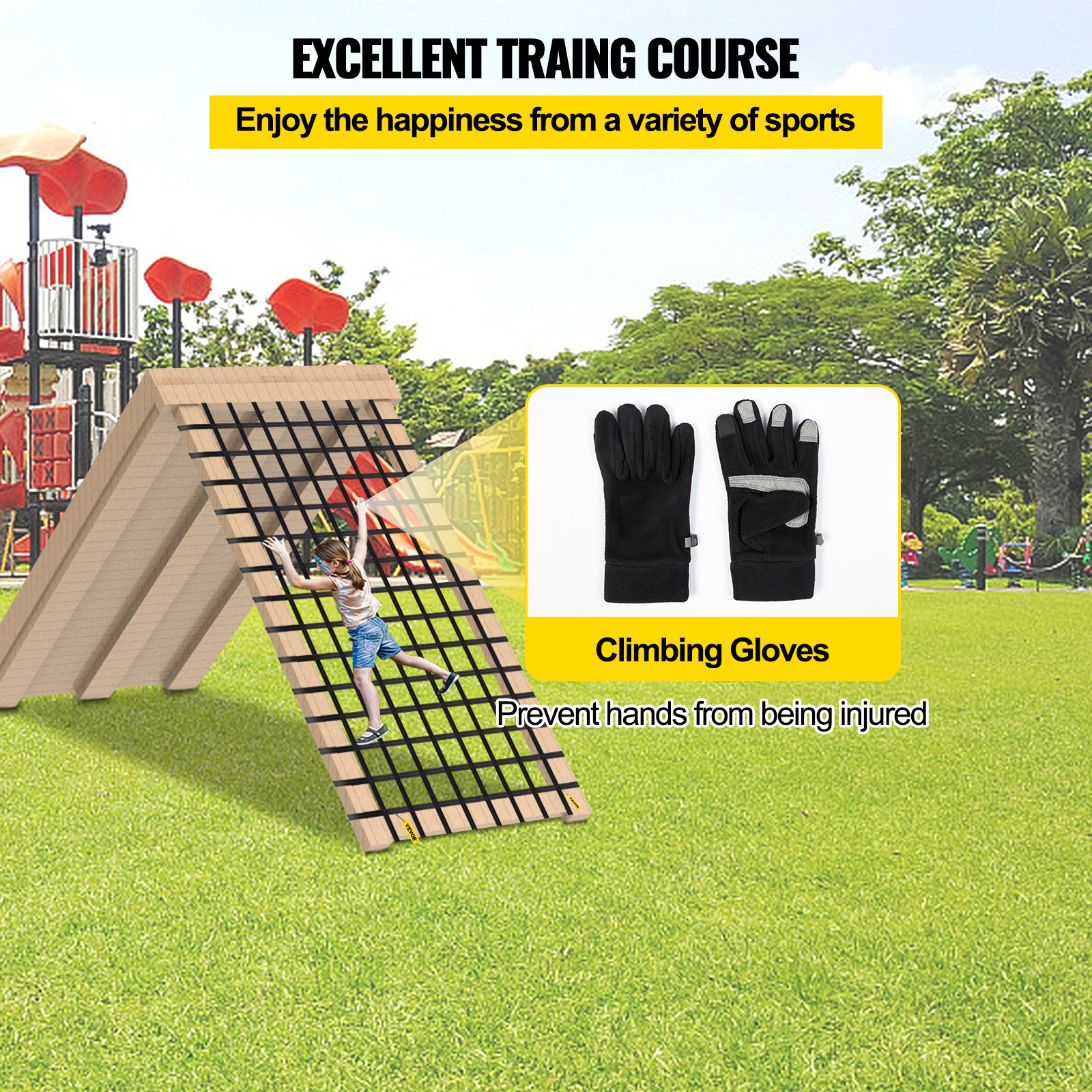 Red de carga para escalada VEVOR, red de escalada para patio de juegos de 11' x 6', material de poliéster, escalera, columpio, red de carga para escalada militar grande para niños y adultos, interior y exterior, casa del árbol, gimnasios de la selva