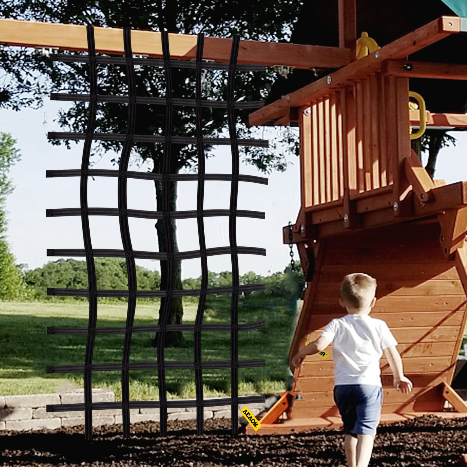 Red de carga para escalada VEVOR, red de escalada para patio de juegos de 8' x 4', material de poliéster, escalera de cuerda, columpio, red de carga militar grande para escalada para niños y adultos, interior y exterior, casa del árbol, gimnasio de la selva, negro