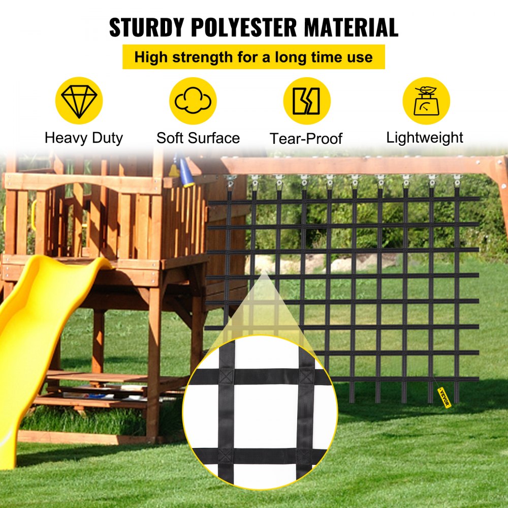 VEVOR Red de Carga para Escalada de 8' x 6', Escalera de Cuerda, Columpio, Red de Carga para Escalada de Poliéster para Patio de Juegos, Red de Carga Militar Grande para Escalada, Color Negro