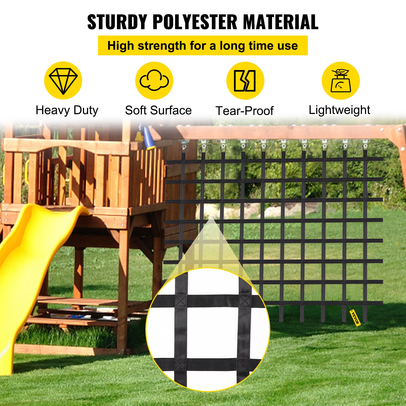 VEVOR Red de Carga para Escalada de 8' x 6', Escalera de Cuerda, Columpio, Red de Carga para Escalada de Poliéster para Patio de Juegos, Red de Carga Militar Grande para Escalada, Color Negro