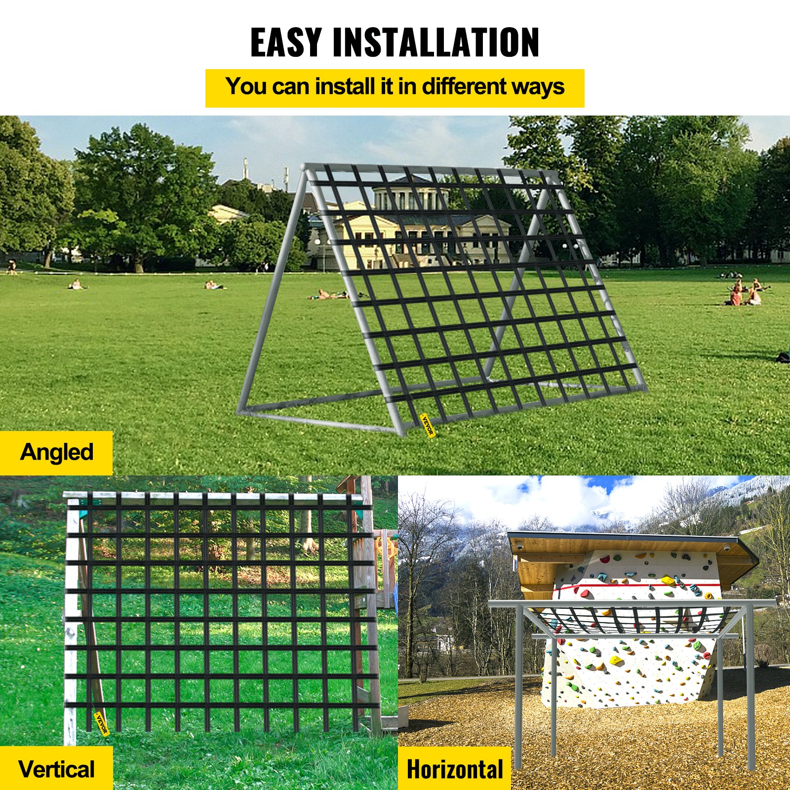 VEVOR Red de Carga para Escalada de 8' x 6', Escalera de Cuerda, Columpio, Red de Carga para Escalada de Poliéster para Patio de Juegos, Red de Carga Militar Grande para Escalada, Color Negro