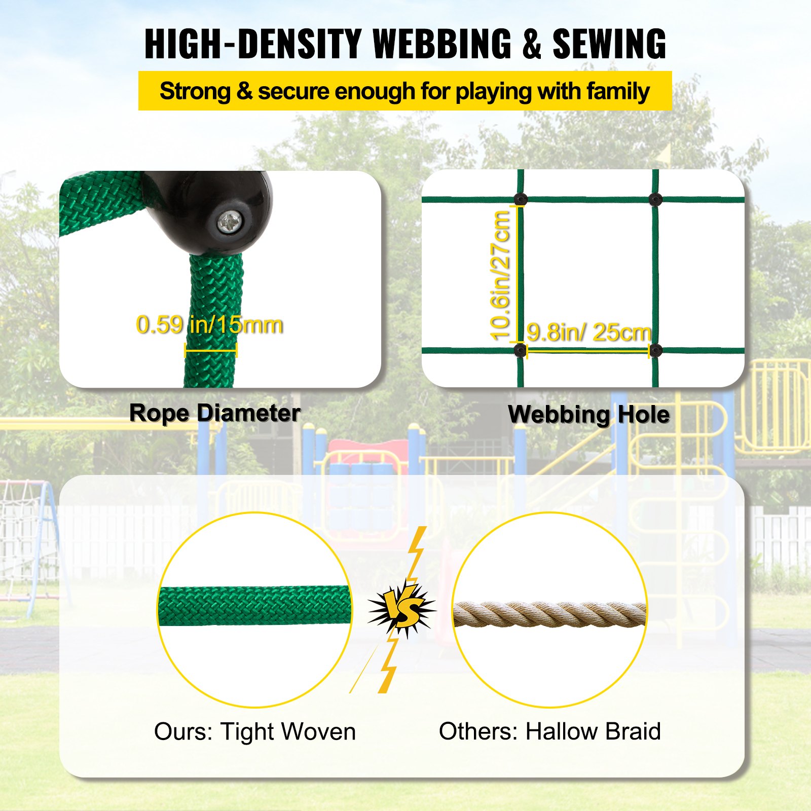 Red de carga para escalada VEVOR, red de escalada de 70 x 119 pulgadas, red de carga para escalada de poliéster, escalera de cuerda, columpio, red de carga militar grande para escalada para niños y adultos, interior y exterior, casa del árbol, verde