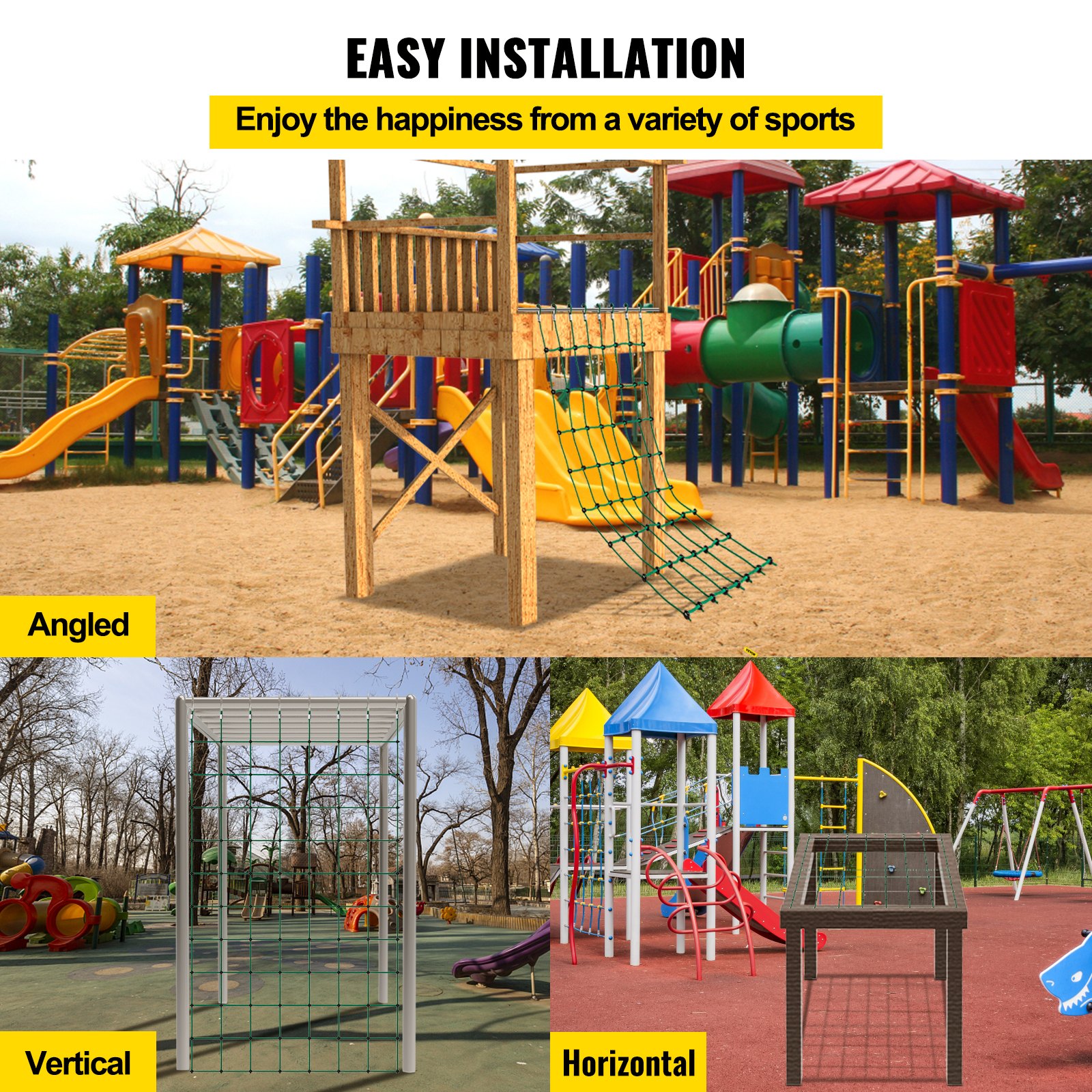 Red de carga para escalada VEVOR, red de escalada de 70 x 119 pulgadas, red de carga para escalada de poliéster, escalera de cuerda, columpio, red de carga militar grande para escalada para niños y adultos, interior y exterior, casa del árbol, verde