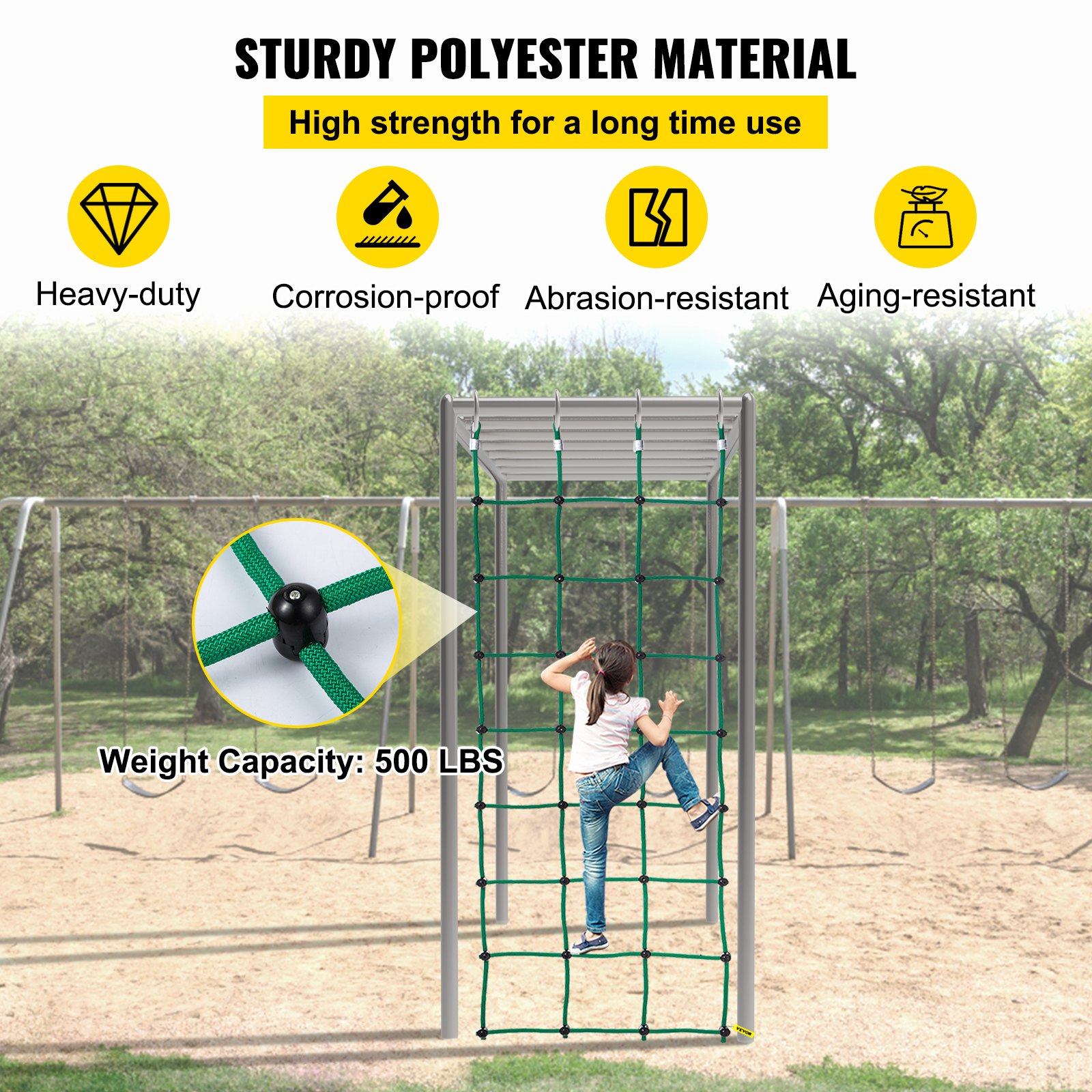VEVOR Red de Carga para Escalada, Escalera de Cuerda, Columpio, Red de Carga para Escalada de Poliéster a Patio Juegos, para Niños y Adultos, Interior y Exterior, Casa del Árbol, Verde, 76,2 x 226 cm