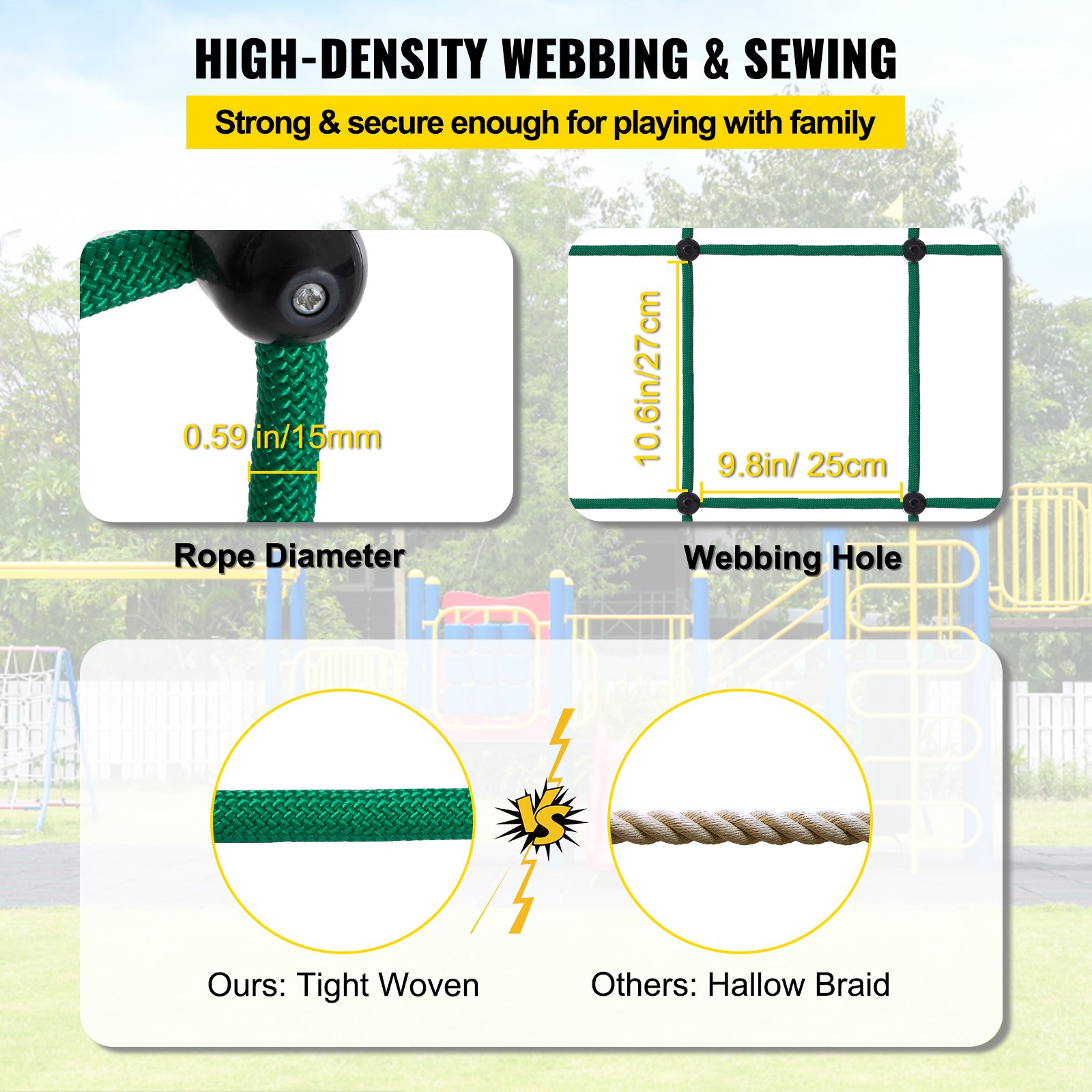 VEVOR Red de Carga para Escalada, Escalera de Cuerda, Columpio, Red de Carga para Escalada de Poliéster a Patio Juegos, para Niños y Adultos, Interior y Exterior, Casa del Árbol, Verde, 76,2 x 226 cm