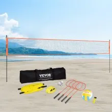 VEVOR Juego de voleibol y bádminton, red de bádminton portátil para exteriores, postes de acero de altura ajustable, juego combinado profesional con voleibol de PVC, bomba, bolsa de transporte, fácil configuración para patio trasero, playa y césped