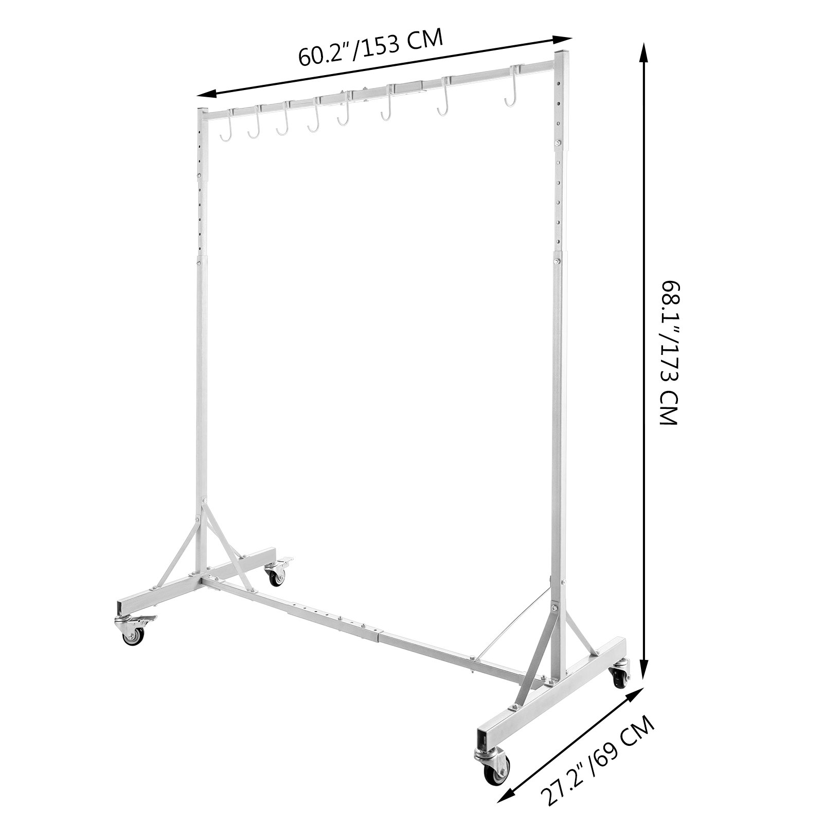 Estante para cuadros VEVOR con ganchos, 173 cm de alto, 153 cm de ancho y ruedas.