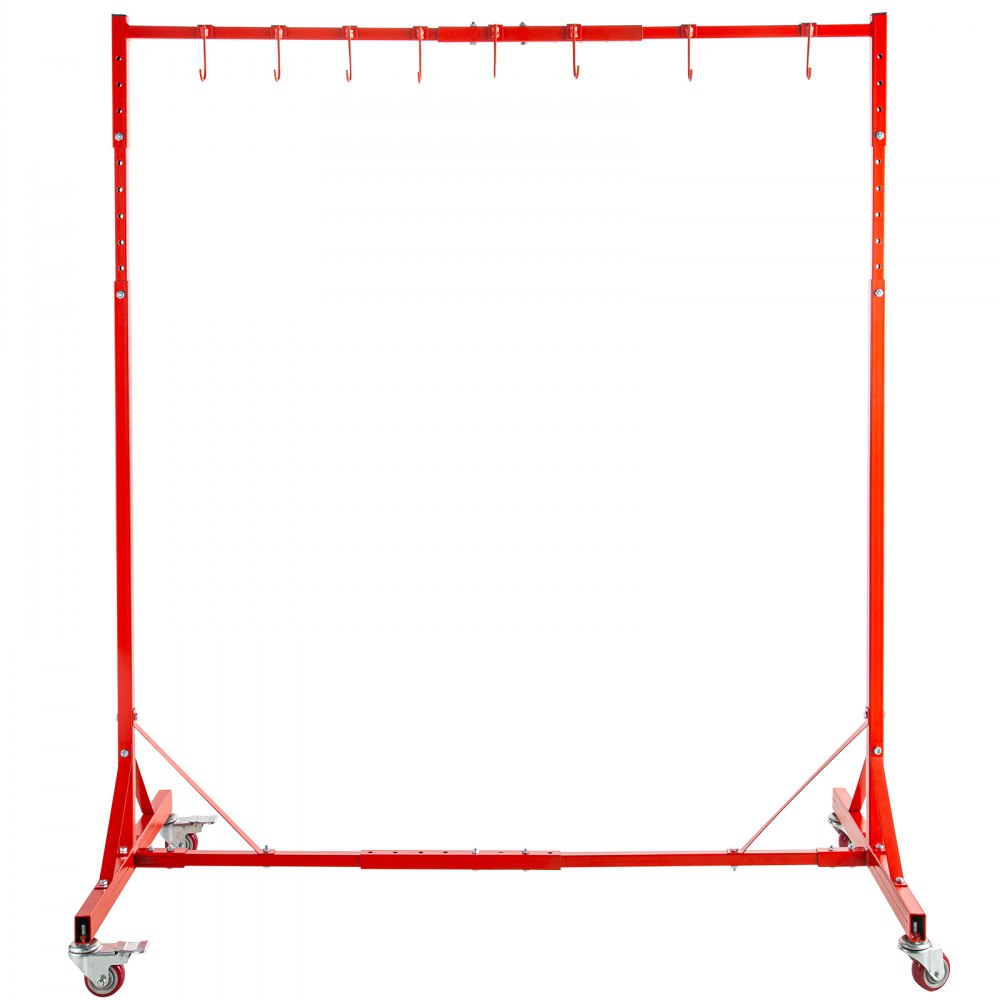 Soporte para pintura automotriz VEVOR rojo con ganchos y ruedas giratorias.