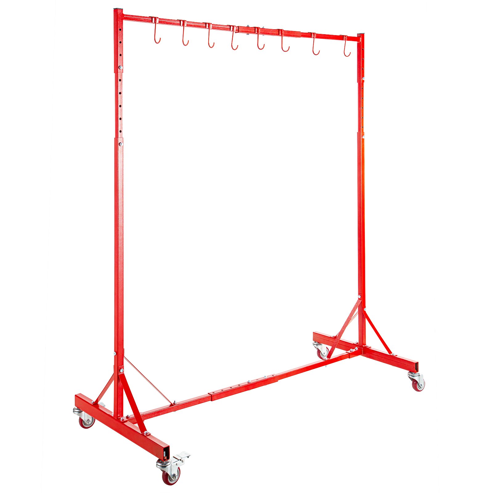 Soporte para pintura automotriz VEVOR rojo con ganchos y ruedas.