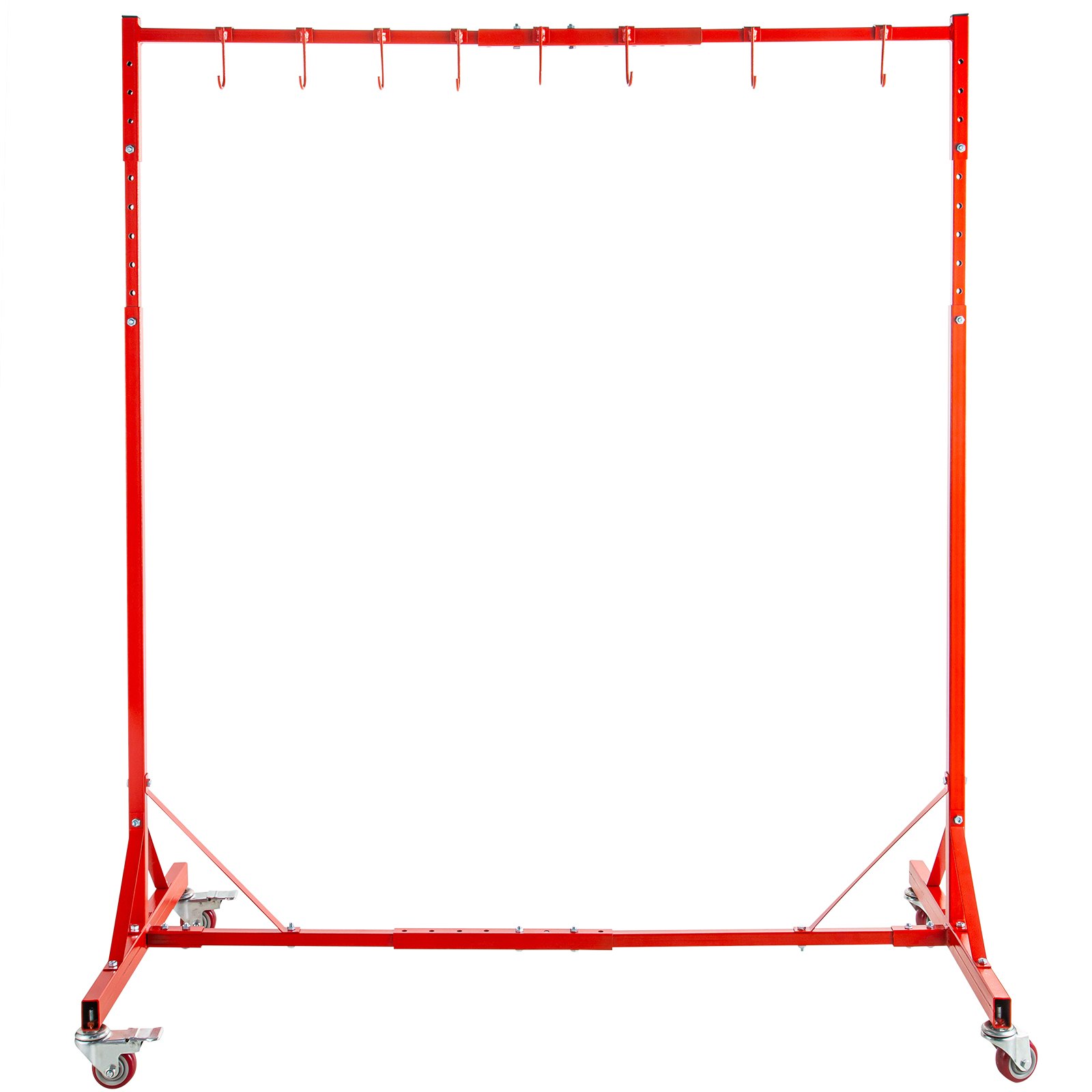 Soporte para pintura automotriz VEVOR rojo con ganchos y ruedas giratorias.