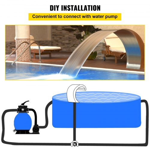 VEVOR Fuente de Piscina de Acero Inoxidable 200mm x 400mm Fuente de Cascada Curvado Fuente Estanque de Agua para Jardín Patio Cascada para Piscina Fuente de Piscina Cascada de Agua para Patio, Rocalla