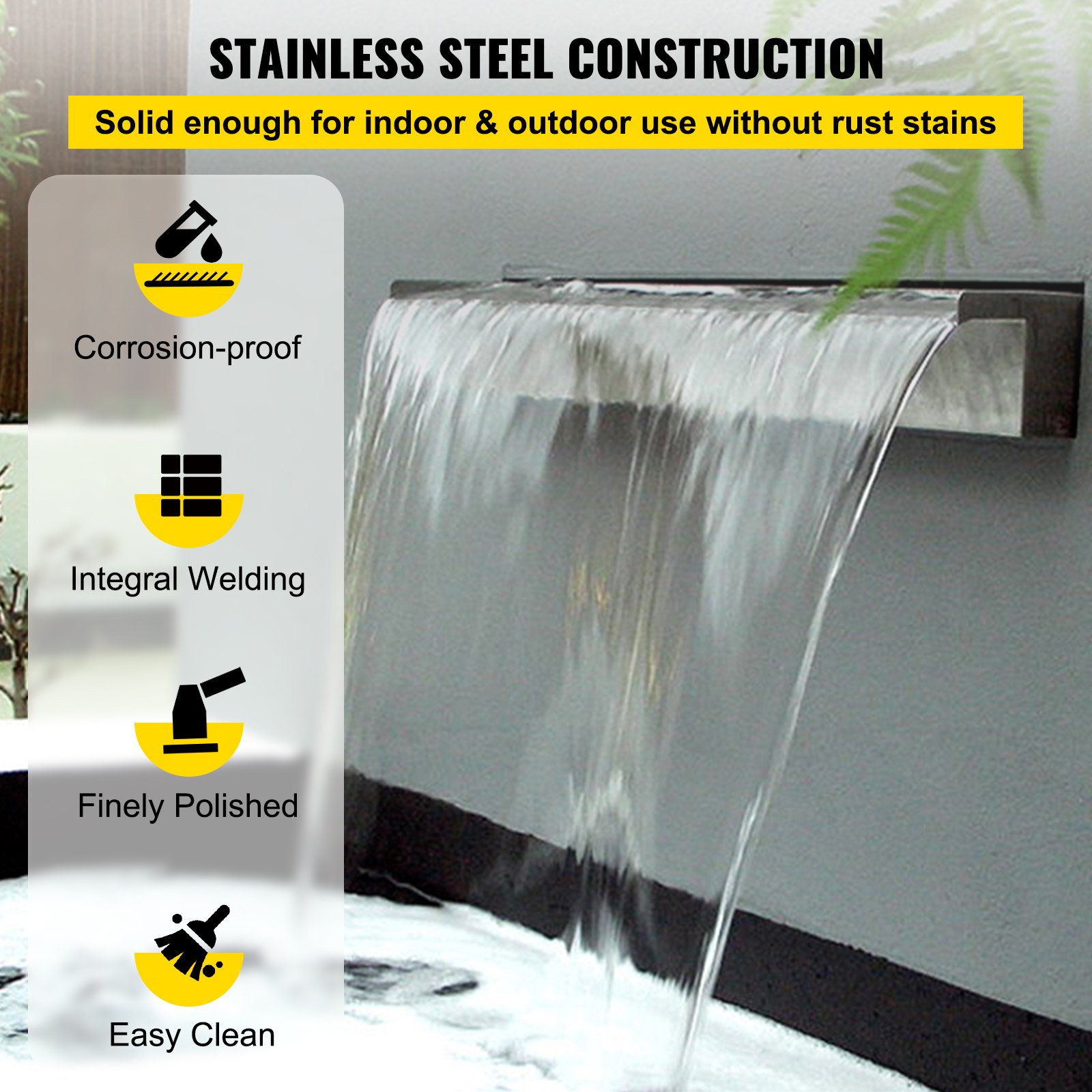 Fuente de piscina VEVOR con construcción de acero inoxidable a prueba de corrosión y soldadura integral.