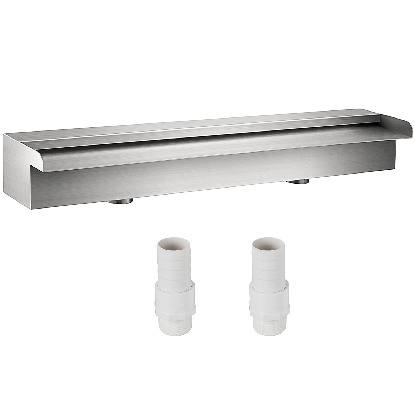 Fuente de piscina VEVOR de acero inoxidable con dos conectores blancos.