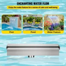 VEVOR Cascada para Piscina Cascada de Agua de Acero Inoxidable Fuente Rectangular 30 x 11,5 x 8 cm Fuente de Piscina con Luz Led de 18 Colores
