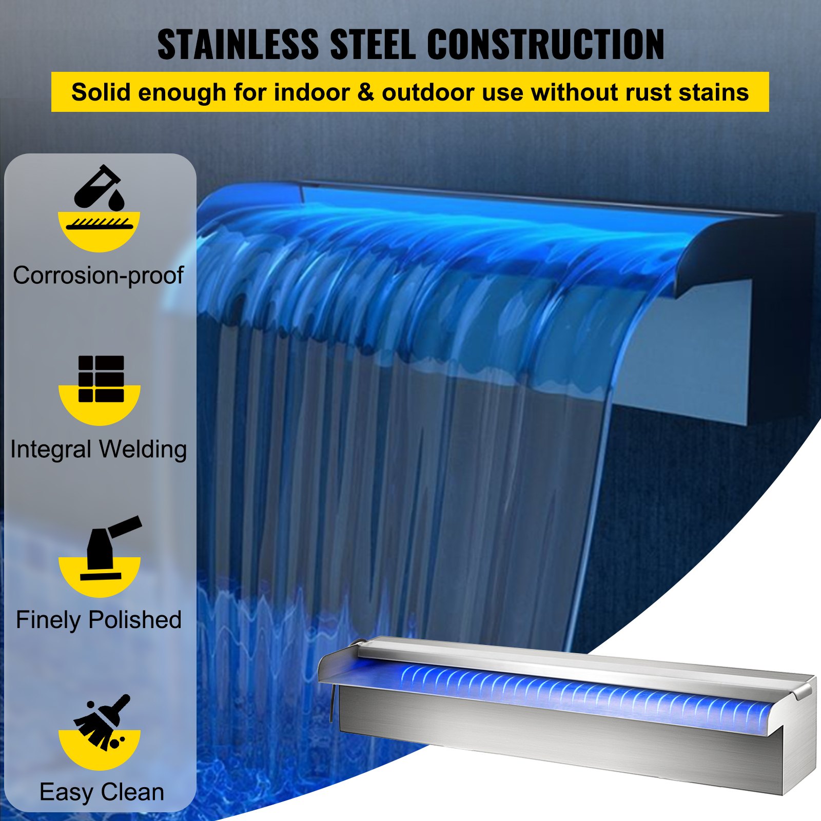 Fuente de piscina VEVOR con cascada LED y diseño de acero inoxidable a prueba de corrosión.