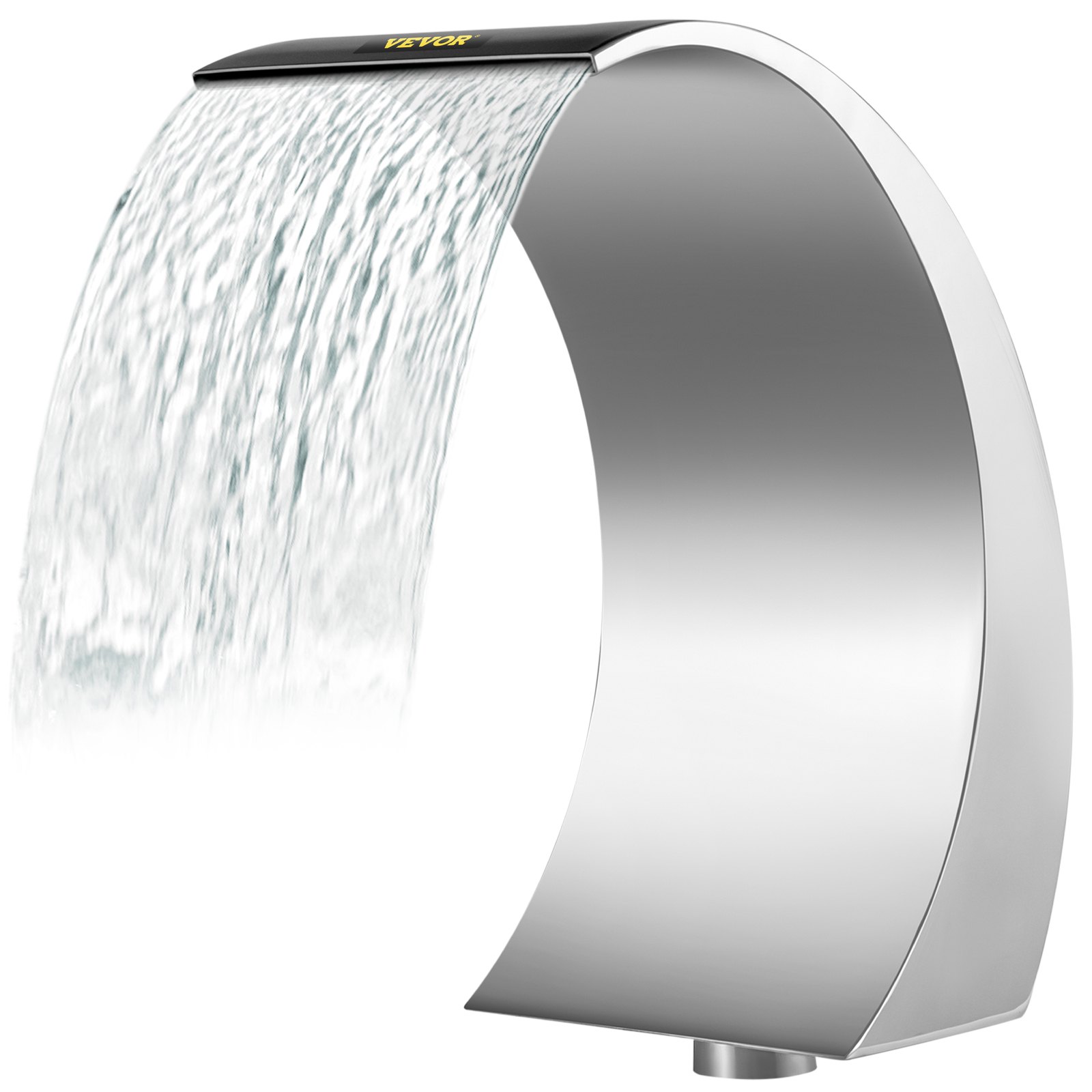 Fuente de piscina en cascada de acero inoxidable VEVOR con elegante diseño curvo y agua en cascada.