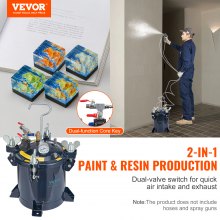 VEVOR Tanque de presión de pintura en aerosol, bote de presión de pintura de aire de 10 l/2,5 gal, estante de metal y sellador de reparación de fugas para la industria, decoración del hogar, arquitectura, construcción, pintura automotriz, 70 PSI máx.
