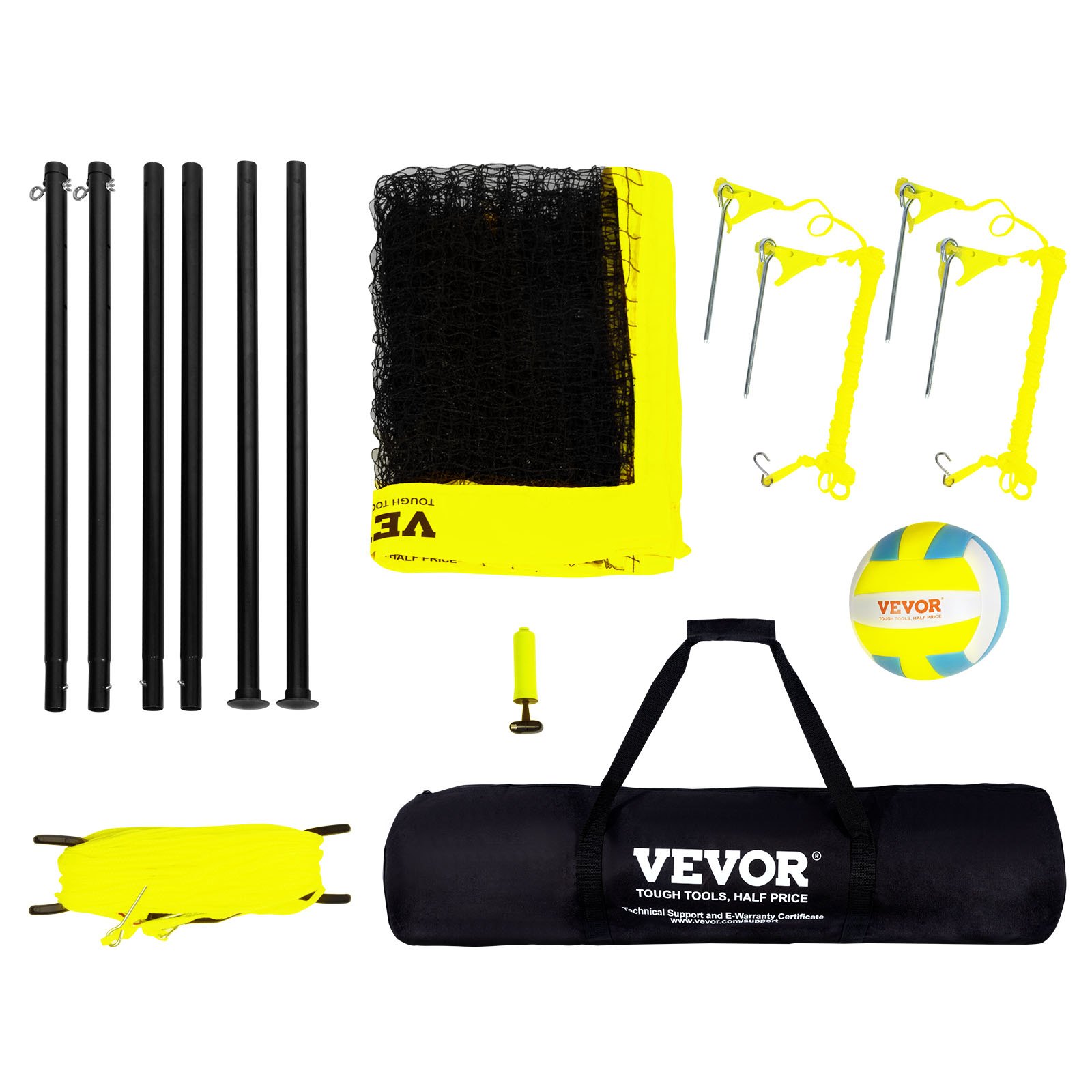 VEVOR Sistema de red de voleibol portátil para exteriores, postes de acero de altura ajustable, juego de voleibol profesional con voleibol de PVC, bomba, bolsa de transporte, red de voleibol resistente para patio trasero, playa, césped