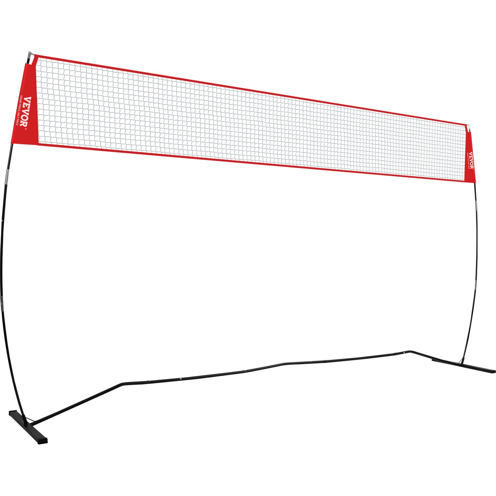 Red de entrenamiento de voleibol VEVOR con bordes rojos y soportes negros, ideal para sesiones de práctica.