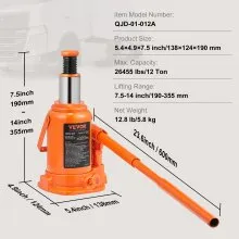 VEVOR Gato hidráulico de botella, 12 toneladas/24000 LBS, gato de botella totalmente soldado, rango de elevación de 7,5 a 14 pulgadas, con mango largo de 3 secciones, para automóvil, camioneta, vehículo recreativo, reparación de automóviles, ingeniería industrial