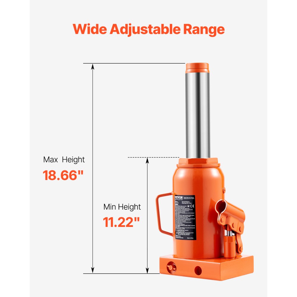 VEVOR Gato Hidráulico de Botella 30 T Manual Gato de Botella Soldado Rango de Elevación de 285-475 mm Mango Largo de 3 Secciones para Automóviles, Reparación de Automóviles, Ingeniería Industrial