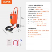 VEVOR Sandblaster de 5 galones, 60-110 PSI, chorro de arena de alta presión con 4 boquillas