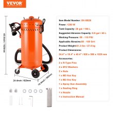 VEVOR Chorro de arena al vacío de 28 galones, chorro de arena sin polvo con sistema de vacío incorporado de 1200 W para control de polvo y reciclaje abrasivo, máquina de chorro abrasivo de alta resistencia de 60-110 PSI