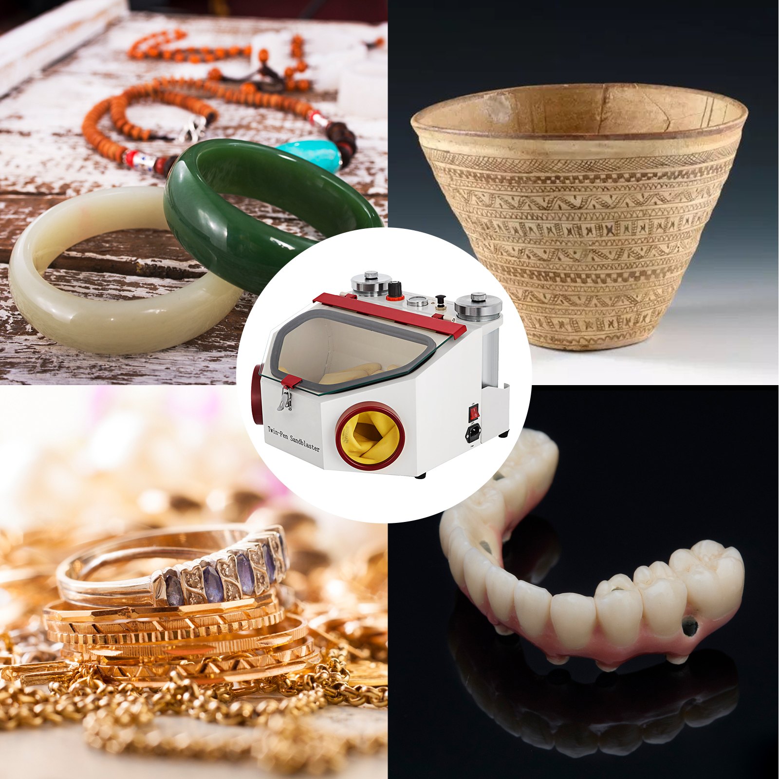 Máquina pulidora de chorro de arena de doble punta VEVOR para joyería, cerámica, cuentas y aplicaciones dentales.